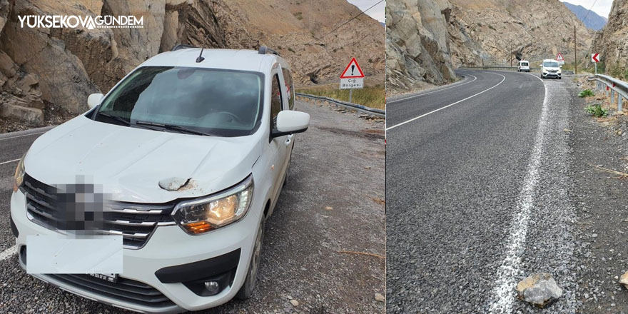 Hakkari-Van Karayolunda Hareket halindeki aracın üzerine kaya parçası düştü