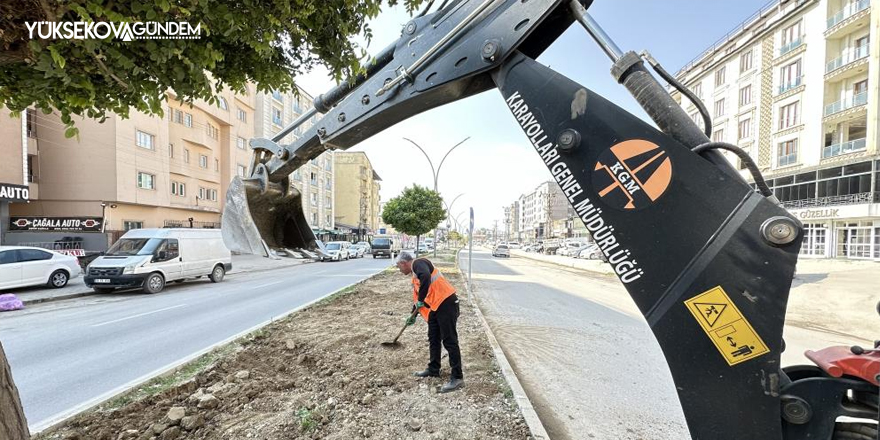 Yüksekova’da refüj yenileme çalışması